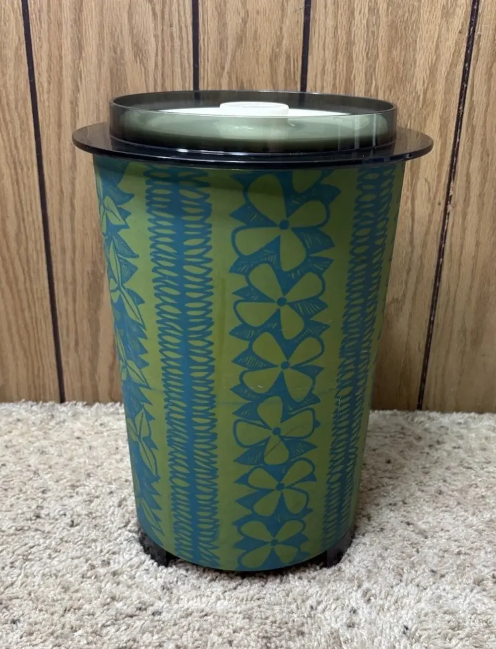 Fesco Vintage Tiki Hawaiian Round Trash Can 3 Pieces RARE Made In USA 13”